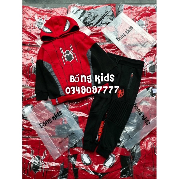 Bộ Nỉ Hoodie Bé Trai Siêu Nhân Nhện PR(bán lẻ áo lẻ quần)