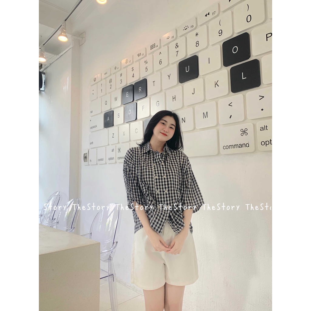 Áo sơ mi nữ tay ngắn rút dây  A2404