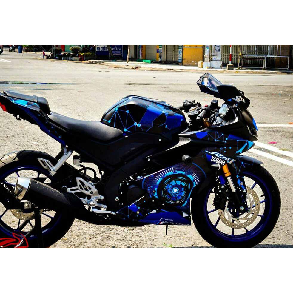 Tem trùm xe Yamaha R15 V3 xanh đen quá đẹp- tem xe máy Yamaha R15 thiết kế theo yêu cầu - Tem xe máy Yamaha R15 rẻ đẹp
