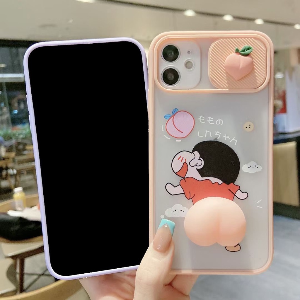 Ốp điện thoại hình Crayon Shin-Chan kiểu nắp trượt chống nứt cho iPhone 7 7P 8 8P X XR Xs Max 11 Pro Max Max 12 Pro Max