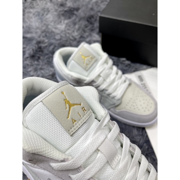 Giầy Thể Thao Air Jordan Paris Low Xám Xanh Trắng Bản BEST |Logo Mông Dập Nổi| Đế Khâu