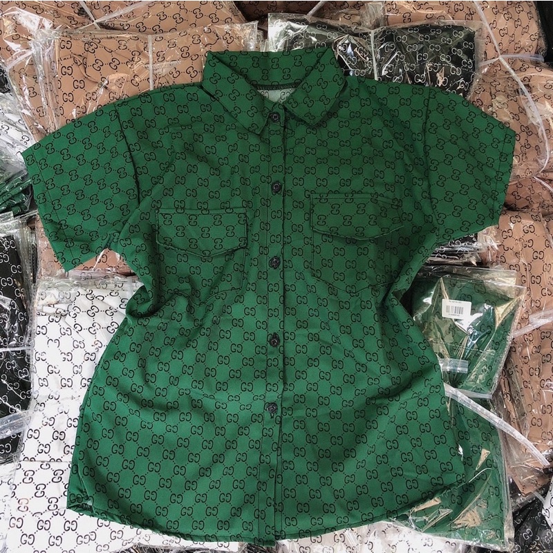 Áo sơ mi nữ nhiều màu phối in GG chất vải Voan FreeSize