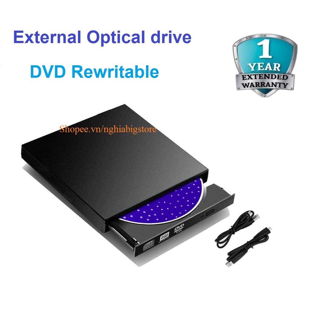 Ổ Đĩa Quang Đọc Ghi CD DVD Gắn Ngoài Cổng USB Rewritable - NowShip, Grab Tp.HCM