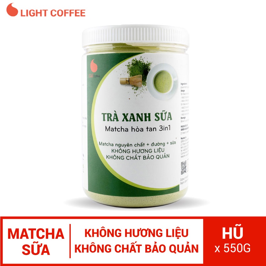 Bột trà xanh sữa 3in1, matcha xuất xứ Nhật Bản, từ nhà sản xuất Light Coffee - Hũ 550g