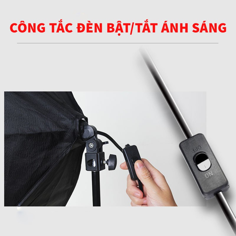 Bộ Đèn Studio Chụp Ảnh Sản Phẩm Gồm 1 Chân Đèn 2m1.+ 1 Softbox 50x70cm + 1 Bóng Đèn 85W