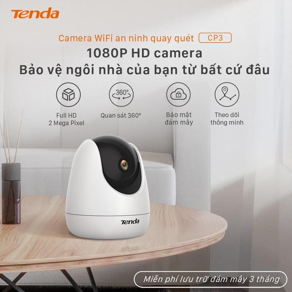 [CHÍNH HÃNG] Camera IP Wifi Tenda CP3 Full HD 1080P xoay 360° - Giám sát thông minh, phát hiện chuyển động