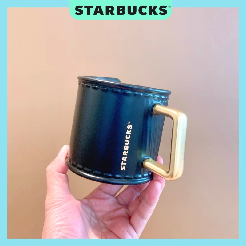 Bộ quà tặng bạn trai cốc sứ Starbucks màu nâu kèm móc khóa dung tích 365ml