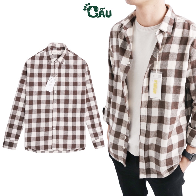 Áo sơ mi nam Gấu 194 cổ thuyền tay dài vải ít nhăn - form slimfit sang trọng cao cấp - Kẻ sọc caro | BigBuy360 - bigbuy360.vn