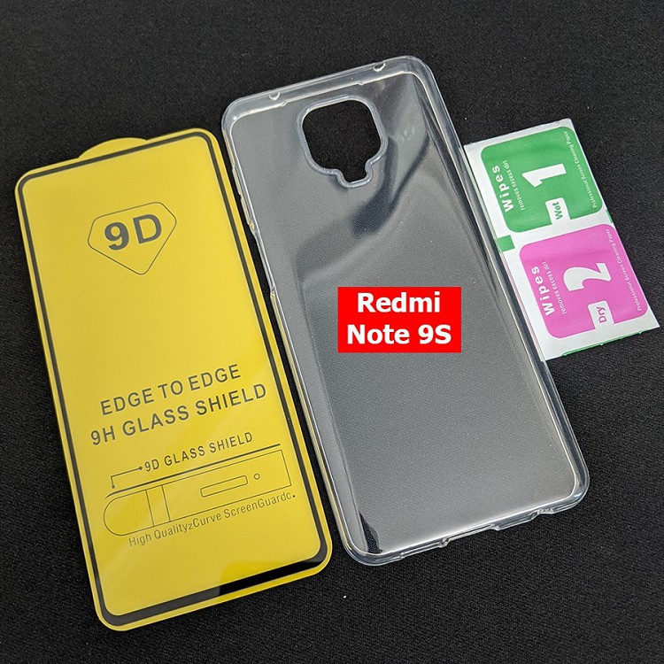 Combo kính cường lực 9D full màn hình Full Keo ốp lưng dẻo Silicon Redmi Note 9s