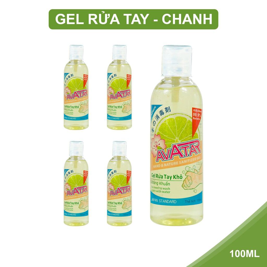 COMBO 5 Chai Gel rửa tay khô AVATAR hương chanh diệt khuẩn 100ml