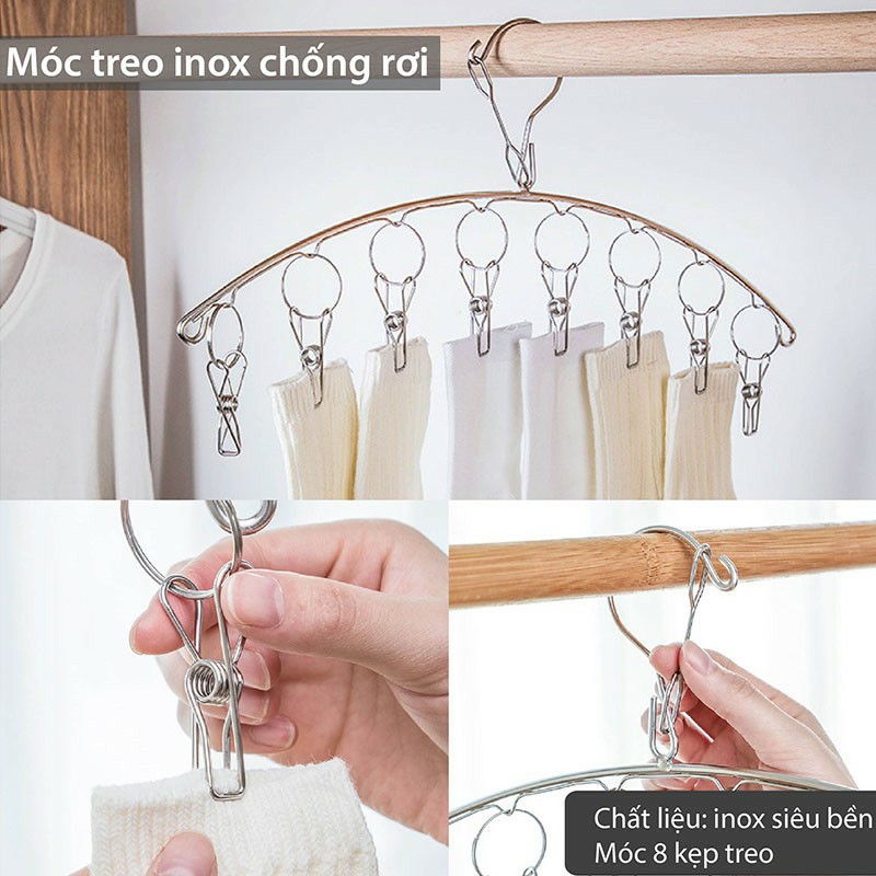 Móc phơi treo đồ inox chống rơi  treo đồ nhà tắm, treo tất vớ đồ lót