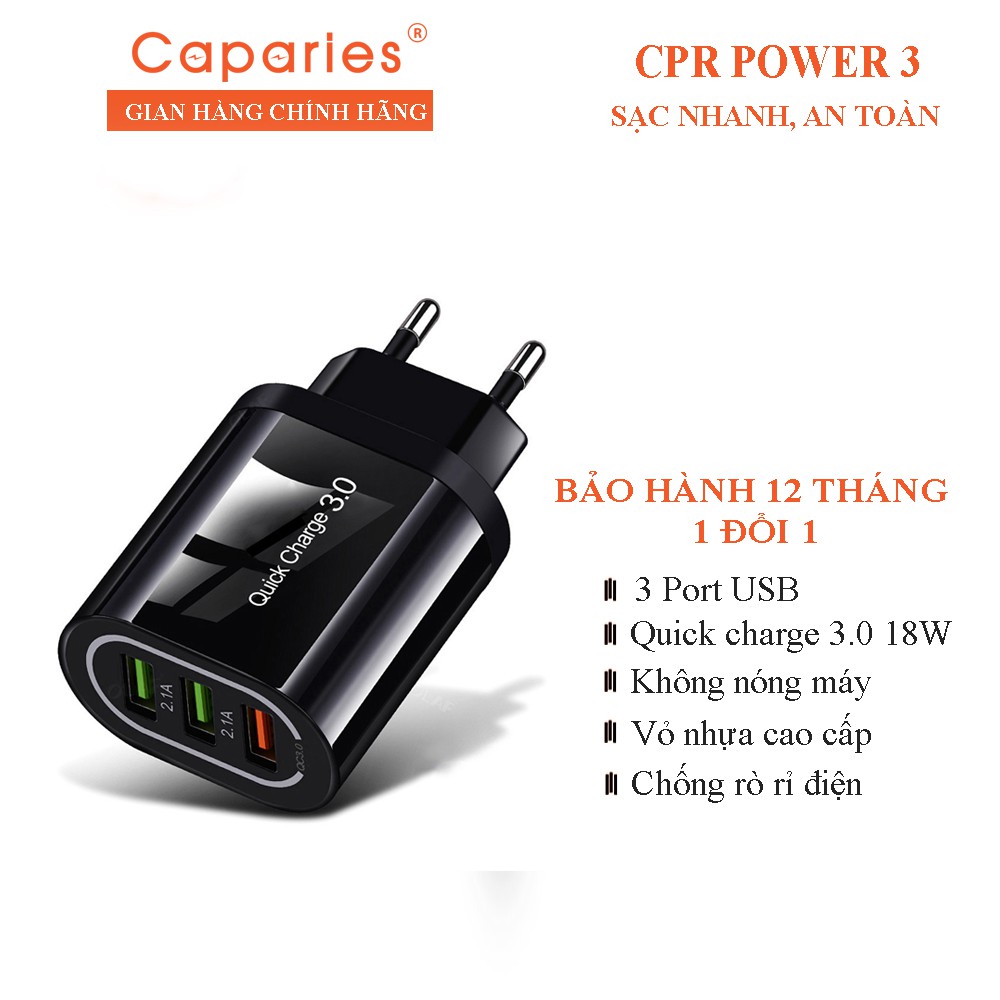 Cốc Sạc CAPARIES CPR POWER 3 - 3 Cổng USB 18W Quick Charge 3.0 - CPRPOWER3