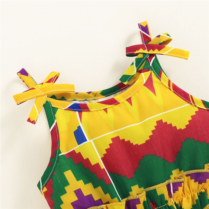 Áo liền quần MIKRDOO hai dây in họa tiết hình học đáng yêu thời trang mùa hè cho bé