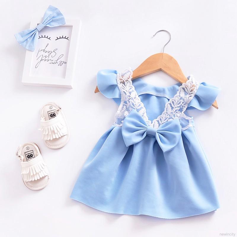 Đầm xòe công chúa cánh tiên có nơ dễ thương xinh xắn cho bé gái