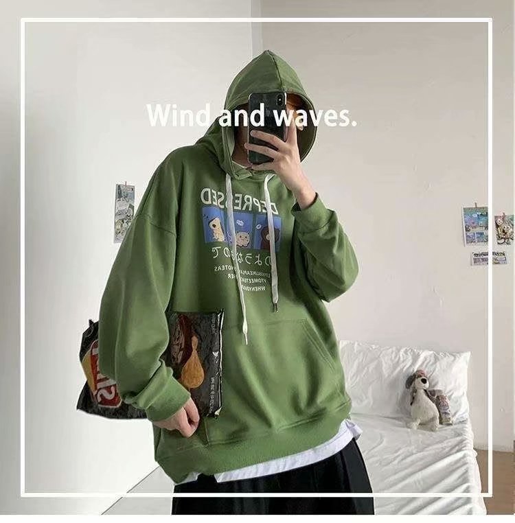 Áo hoodie tay dài dáng rộng in hình hoạt hình gồm 3 màu sắc | BigBuy360 - bigbuy360.vn