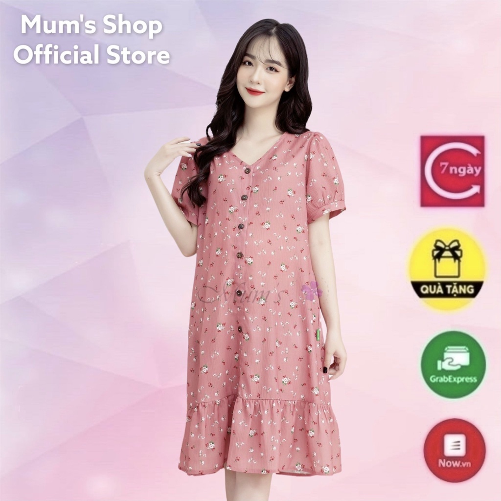 ĐẦM BẦU CÔNG SỞ MUM'S SHOP  FREESHIP  Váy bầu xinh mùa hè tăm hồng hoa nhí cổ vuông