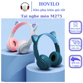 Tai nghe mèo chụp tai bluetooth không dây có mic SATOPA, Tai phone bluetooth không dây gaming có đèn led đổi màu cute