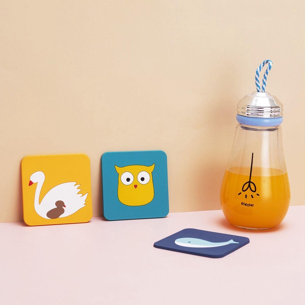 Đế Lót Ly Bằng Silicon Cách Nhiệt Chống Trượt Hình Động Vật Dễ Thương