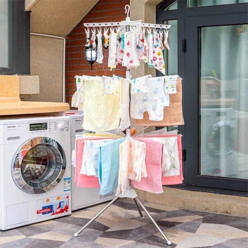 Giá treo phơi đồ cho bé, tất vớ, khăn xoay 360, có thể gấp gọn phơi được nhiều đồ