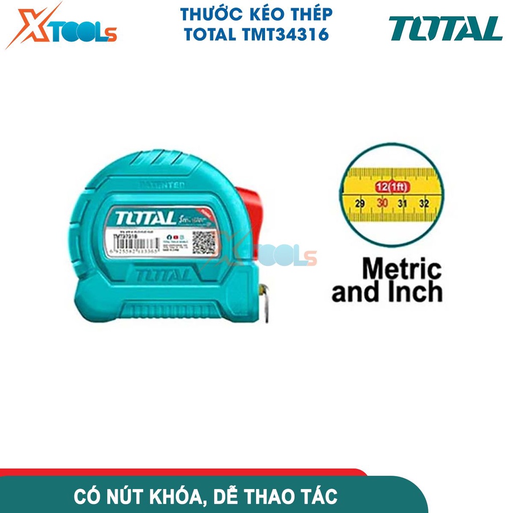 Thước kéo thép nền vàng TOTAL (đủ size) | với hệ đo là mét và inch, vỏ thước bằng nhựa ABS nguyên chất-CHÍNH HÃNG-XTOOLS