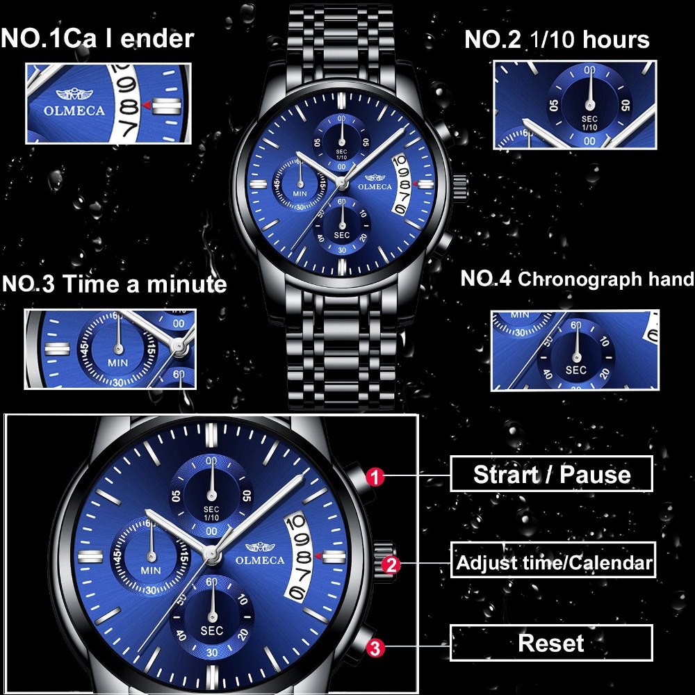 Đồng Hồ Nam OlMECA JAPAN Chạy Full Kim _Kim Dạ Quang_ Dây Thép Đúc Đặc (Full Box) | BigBuy360 - bigbuy360.vn