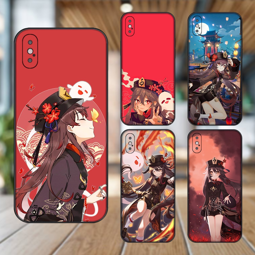 Ốp lưng iPhone X, Xs dẻo đen cạnh vuông in hình Hutao Genshin Impact