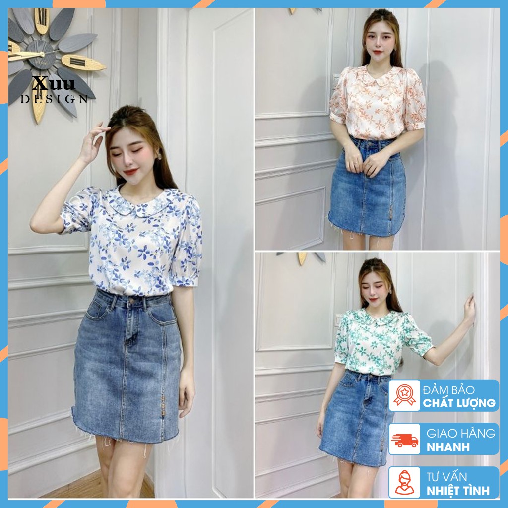 Áo sơ mi nữ Xuu Design Áo kiểu nữ hoa nhí tay lỡ thời trang màu tươi sáng trẻ trung phong cách công sở - Xu14