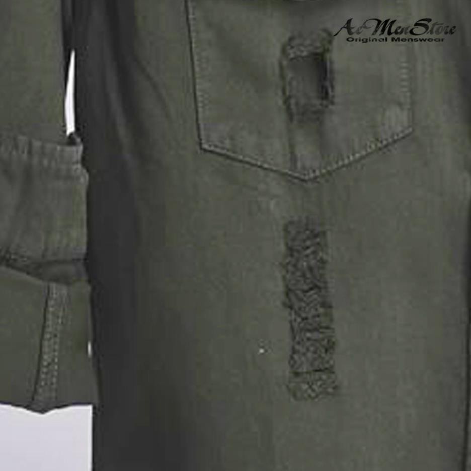 Áo Sơ Mi Nam Rách Cổ Bẻ, chất vải DENIM, dễ kết hợp với quần jean hỗ trợ 40k đơn hàng từ"200k" tại Shopee