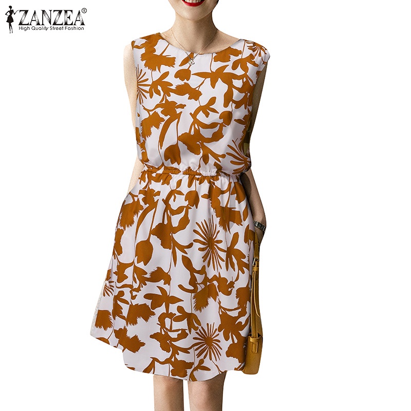 Đầm dài Zanzea không tay in họa tiết vintage thời trang cho nữ