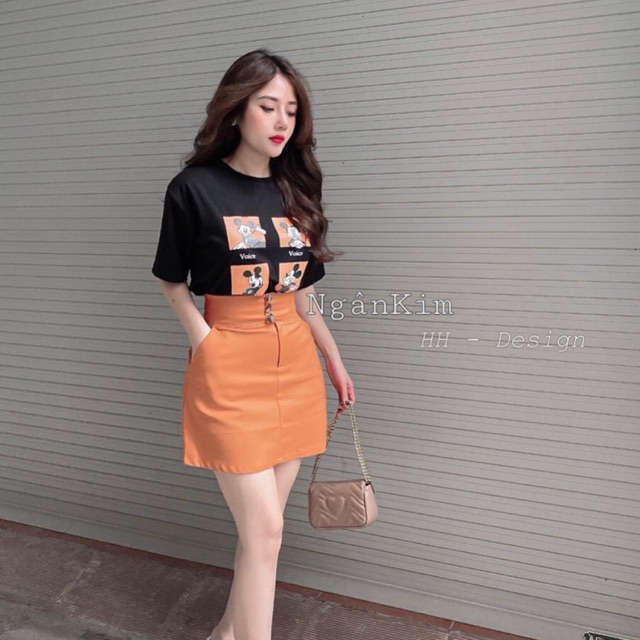 Set áo phông mickey chân váy đũi