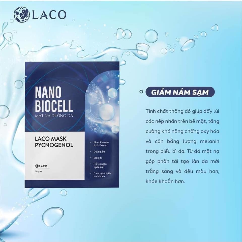 Mặt nạ Nano Biocell Laco Mask 🔥 lên men từ nước dừa tươi ⚡ giúp da căng bóng,mướt mịn, giảm mụn, nám ⚡