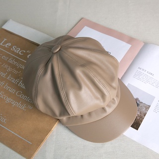 Mũ beret da pu phối lông thời trang nữ tính