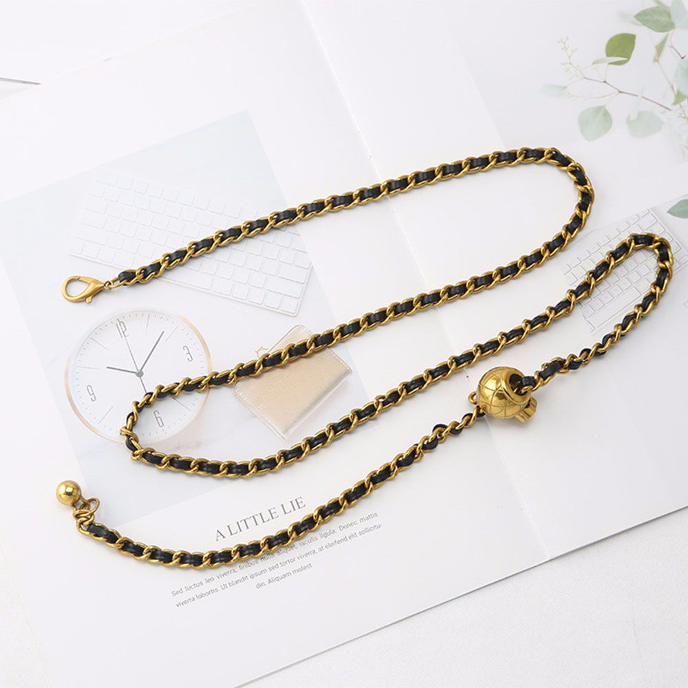 Thắt lưng dây xích dài phối vải nhung có thể làm dây chuyền cá tính đơn giản nhiều màu cho nữ