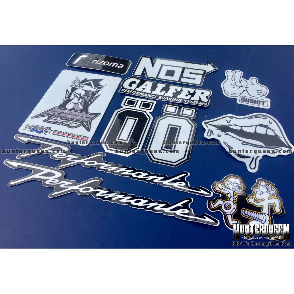 Bộ 11 logo trắng đen, decal dán xe máy, nón bảo hiểm... Sticker chống nước, bền màu. Hình dán đẹp