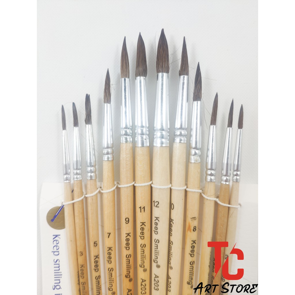 12 cây cọ đầu nhọn KEEP SMILLING Vẽ Acrylic, Sơn Dầu - TC Art Store