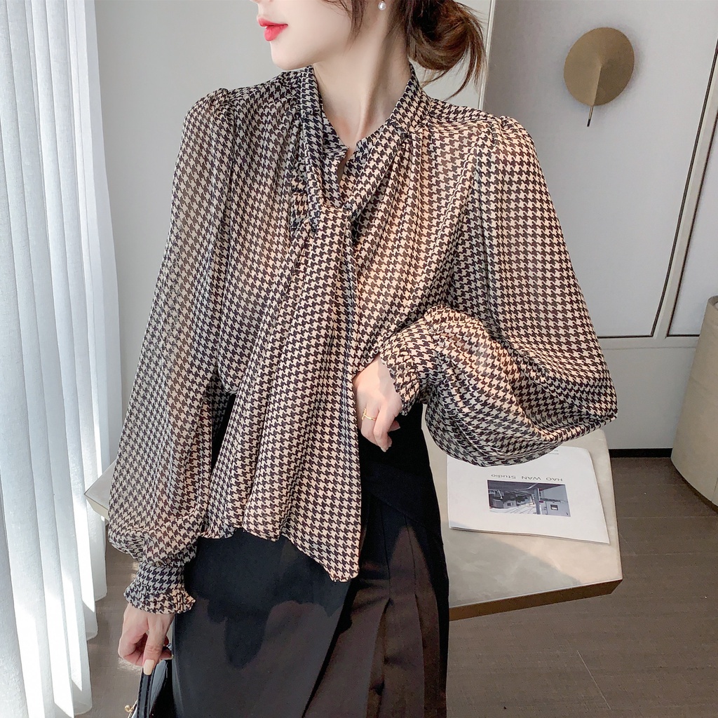 Áo Sơ Mi Voan Tay Dài Thắt Nơ Xinh Xắn Hợp Thời Trang Cho Bạn Gái
