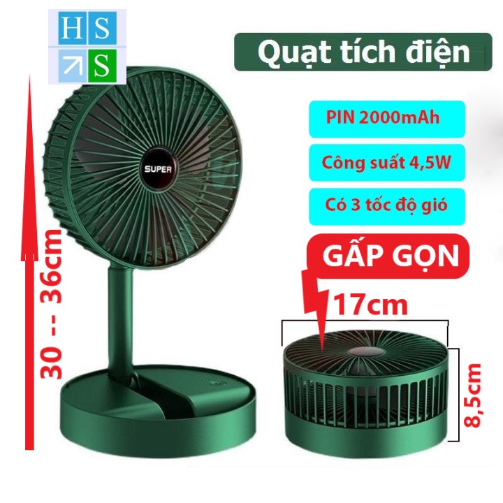Quạt gấp gọn  tích điện sạc USB tiện dụng quạt mini 3 chế độ gió - HS Shop Thủ Đức