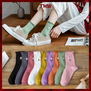 Vớ cotton cổ trung thoáng khí thêu họa tiết thời trang cho nữ