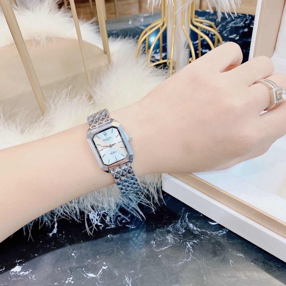 Đồng hồ nữ đẹp Rolex dây thép không gỉ đính đá sang trọng dây kim loại bảo hành 12 tháng