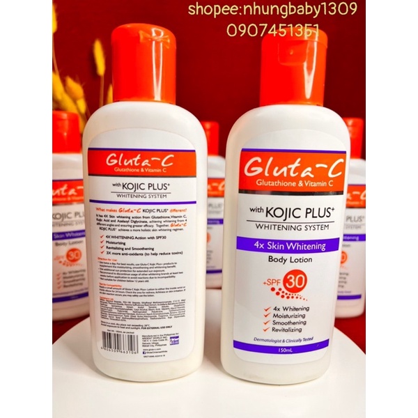 Gluta C White Kojic Plus Sữa dưỡng thể làm sáng da SPF 30