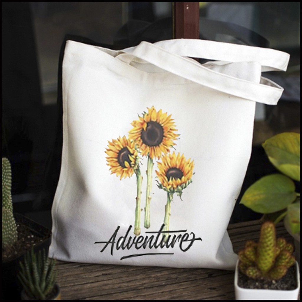 Túi Vải Tote Tiện Dụng Siêu Đẹp Có Khóa Kéo Hình HOA HƯỚNG DƯƠNG