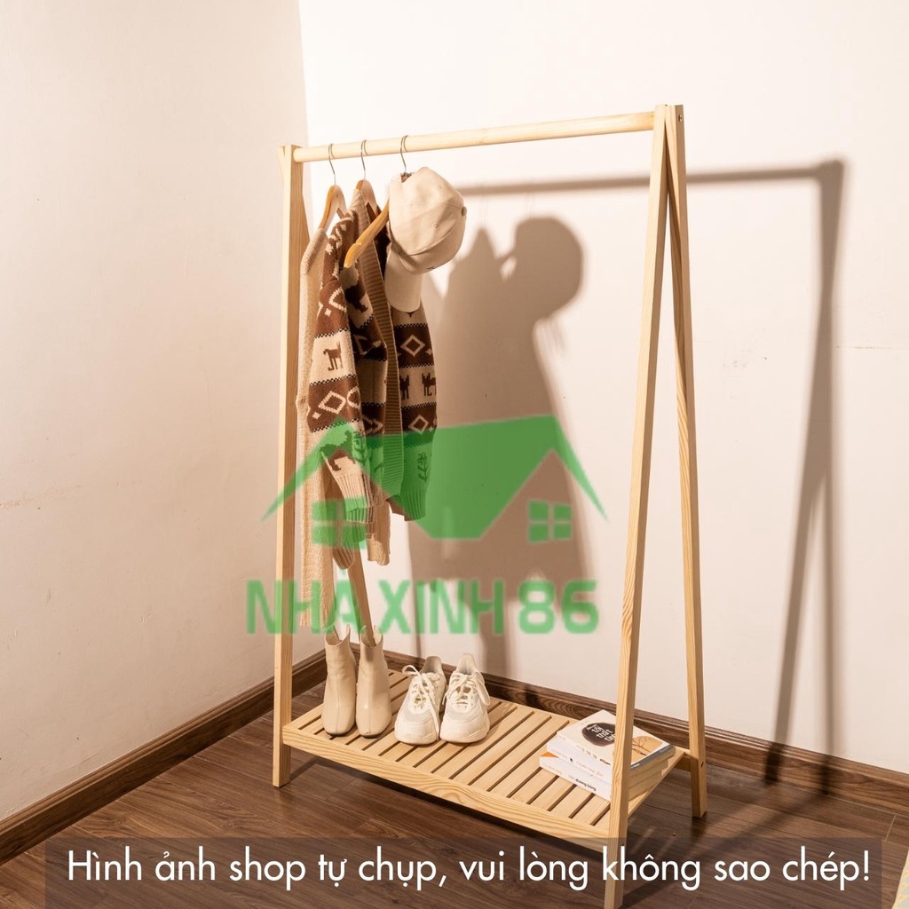 Kệ treo quần áo chữ A bằng gỗ thông 1 tầng l Giá treo quần áo chữ A 1 tầng gỗ cao cấp, chống mối mọt, ẩm mốc