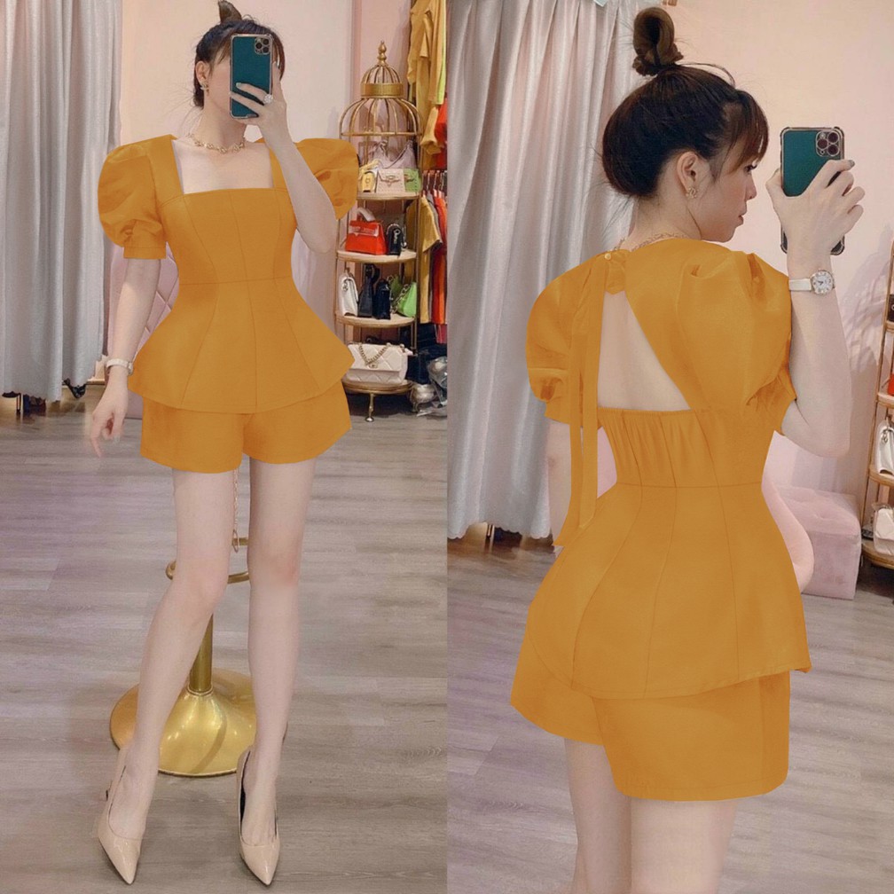 Set Nữ 🌸FREESHIP🌸 Set nguyên bộ quần short áo cổ vuông khoét lưng thắt nơ xinh xắn J1113 | WebRaoVat - webraovat.net.vn