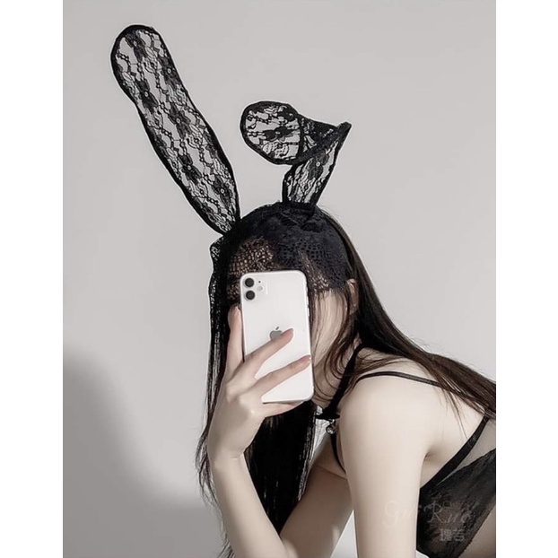 Cài tai thỏ kèm mặt nạ ren - Phụ kiện cosplay độc lạ, quyến rũ bí ẩn