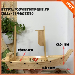 Khay gỗ thuyền trang trí sushi sashimi khay gỗ trang trí món ăn khay gỗ decor món ăn khay nhà hàng Nhật - Dài 43cm