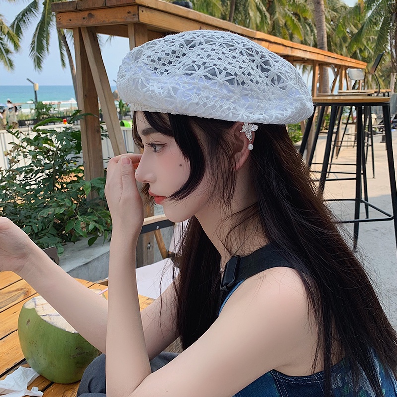 Mũ Beret Ren Mỏng Thoáng Khí Thời Trang Mùa Hè Cho Nữ