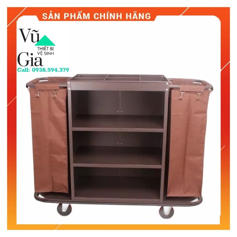 *Hàng đẹp*Xe đẩy dọn phòng khách sạn 2 túi, xe đẩy dọn vệ sinh phòng khách sạn