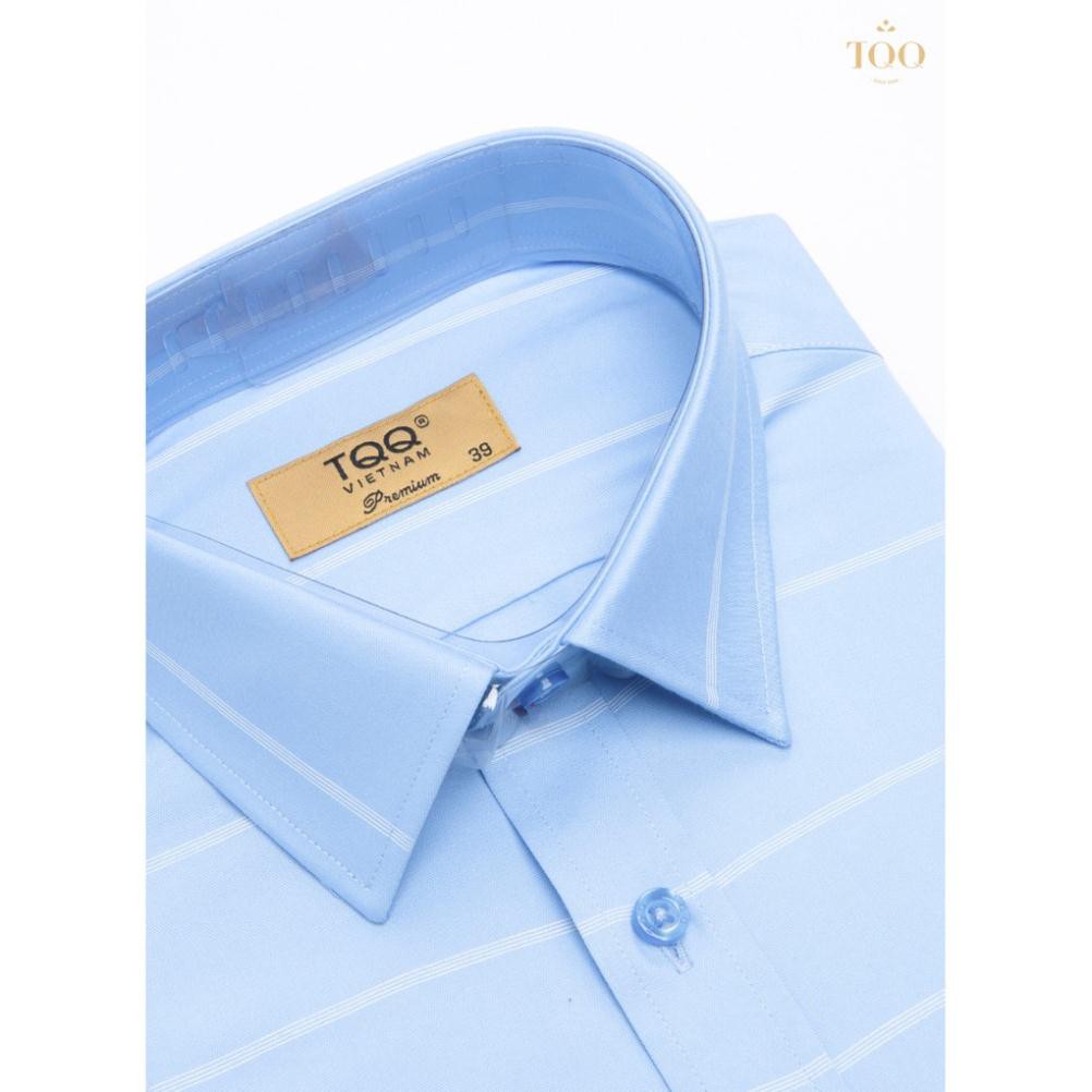Áo sơ mi nam ngắn tay TQQ dáng Slimfit công sở K303CSC-CB xanh biển kẻ trắng