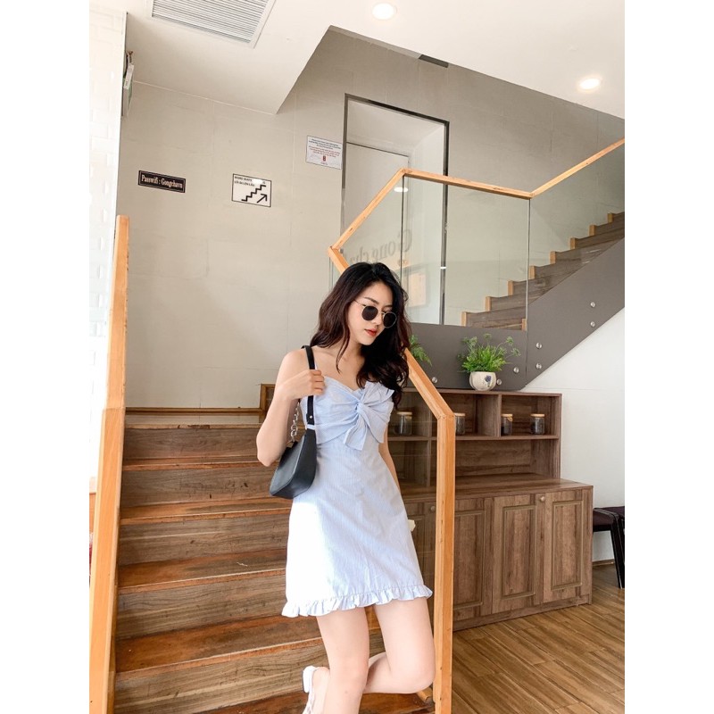 Đầm dây NEKI xoắn nơ ngực bèo nhẹ chân váy | BigBuy360 - bigbuy360.vn