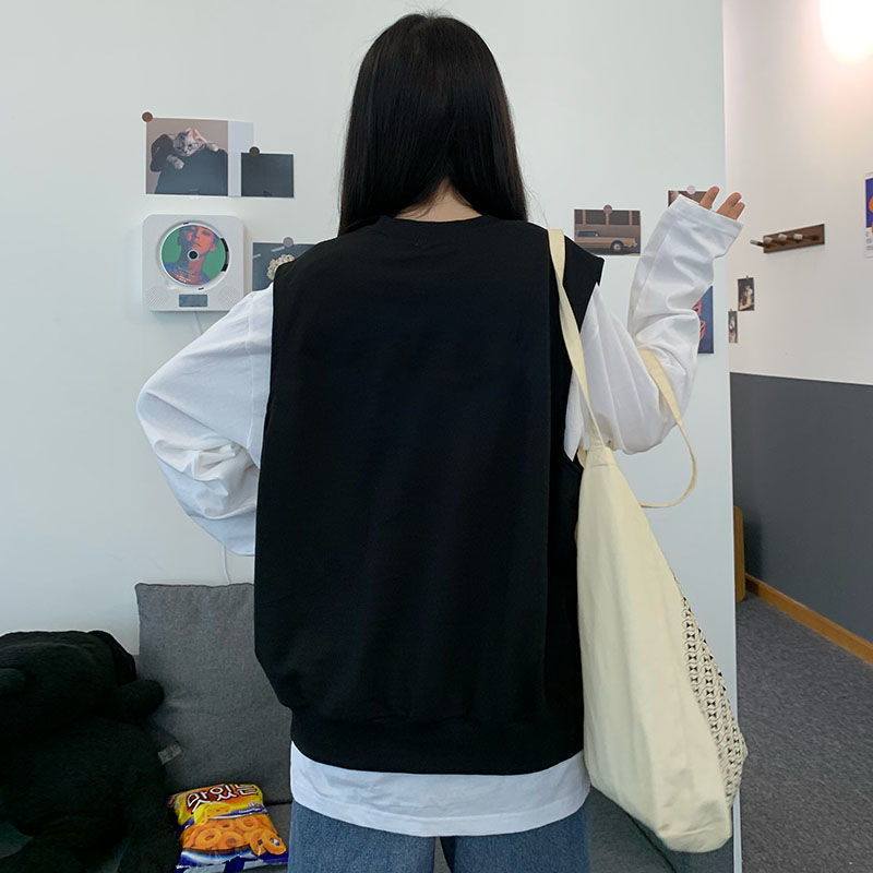 Áo Gile Jacket Women's Fashion Student Loose Korean V-neck Vest Women's Sleeveless Sweater Vest